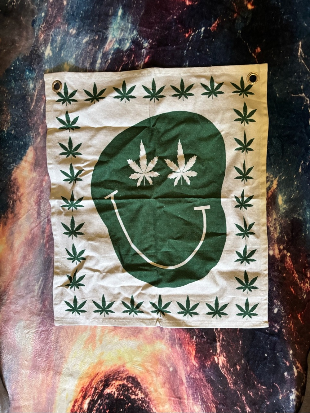 Urban Outfitters Green Smiley Leaf Tapestry